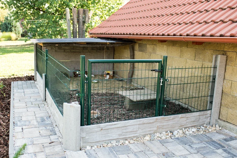 Venkovní výběh lemurů a jeho zázemí.